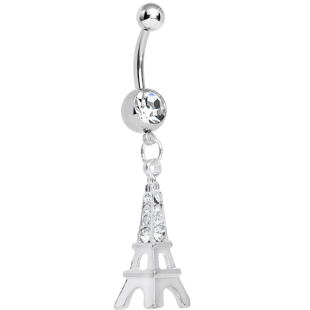 Clear Gem Elegant Eiffel Tower Dangle Belly Ring