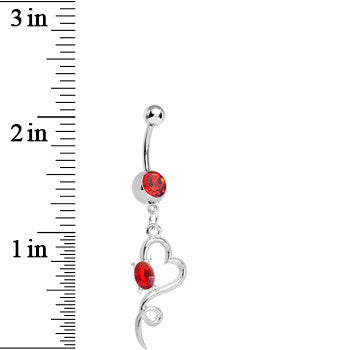 Red Gem Opening Hollow Heart Twist Dangle Belly Ring