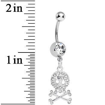 Crystalline Gem Glam Skull and Crossbones Dangle Belly Ring