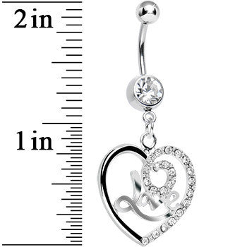 Crystalline Gem Gleaming Love Heart Dangle Belly Ring
