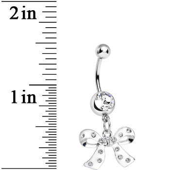 Crystalline Gem Polka Dotted Girly Bow Dangle Belly Ring