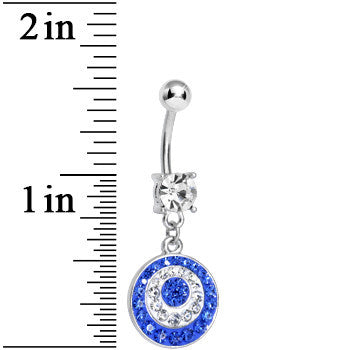 Crystalline Blue Gem Paved Glittering Circles Dangle Belly Ring