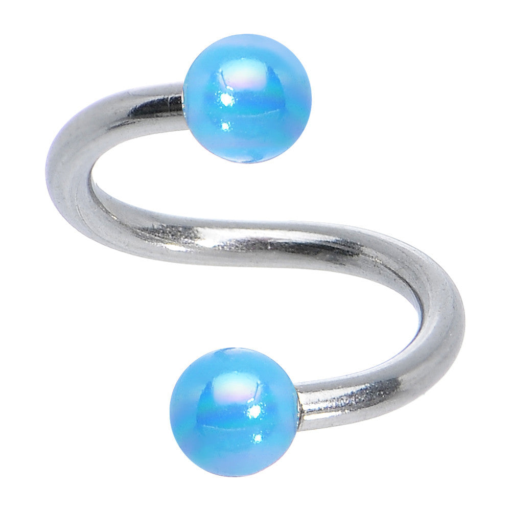 16 Gauge 5/16 Iridescent Light Blue Acrylic Ball Spiral Twister Ring