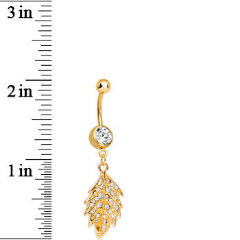 Crystalline Gem Gold Plated Delicate Drifting Leaf Dangle Belly Ring