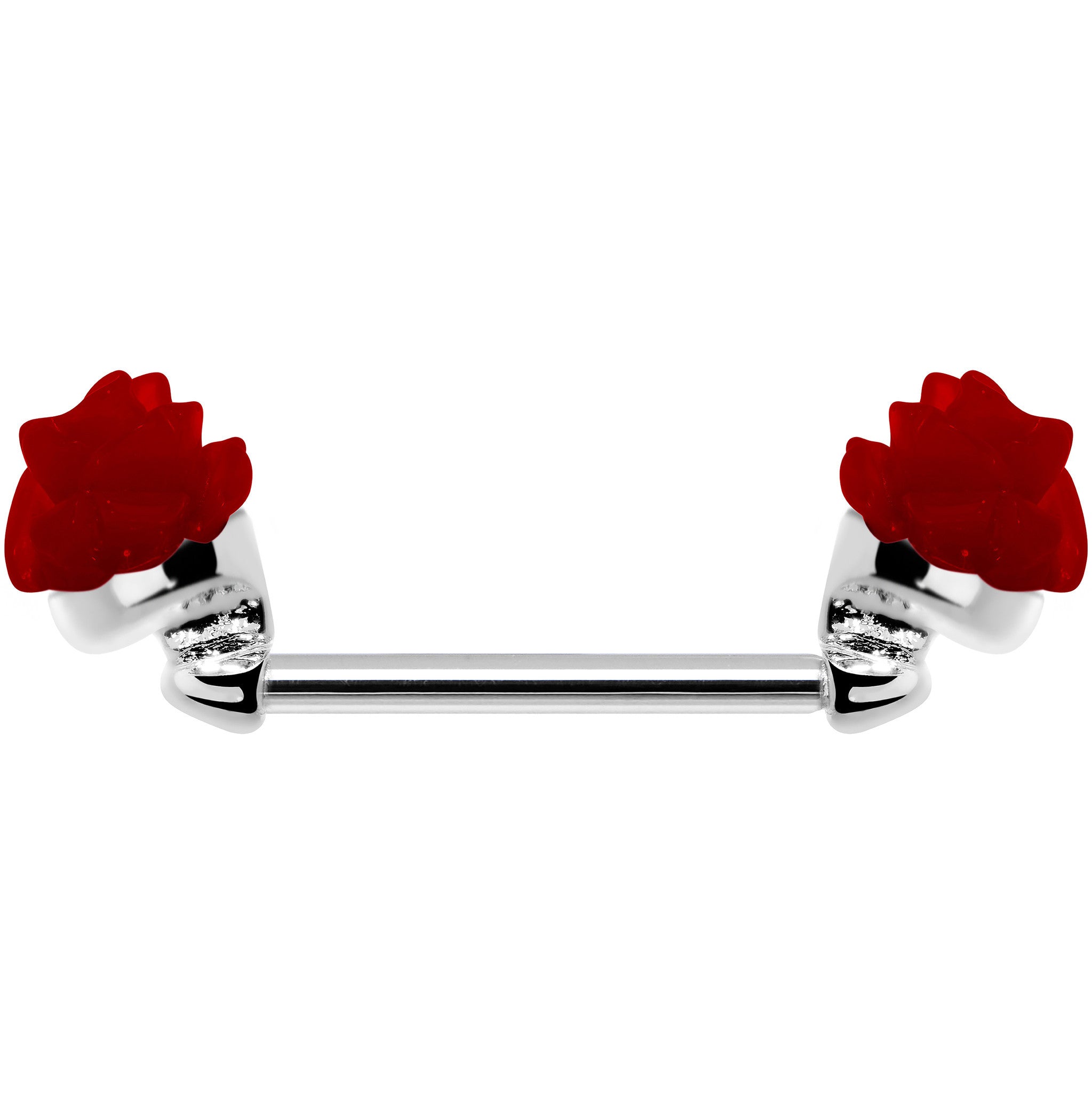 14G 5/8 Fancy Red Rose Flower Nipple Barbell Set