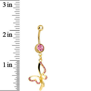 Pink Gem Gold Plated Breathtaking Butterfly Dangle Belly Ring