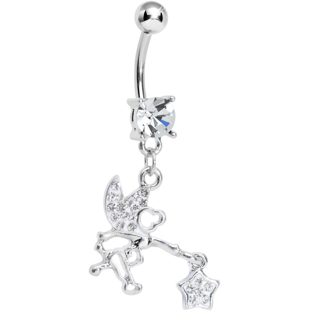Crystalline Gem Chasing a Star Fairy Dangle Belly Ring