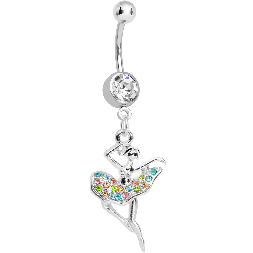 Clear Gem Multi Colored Tutu Ballerina Dangle Belly Ring