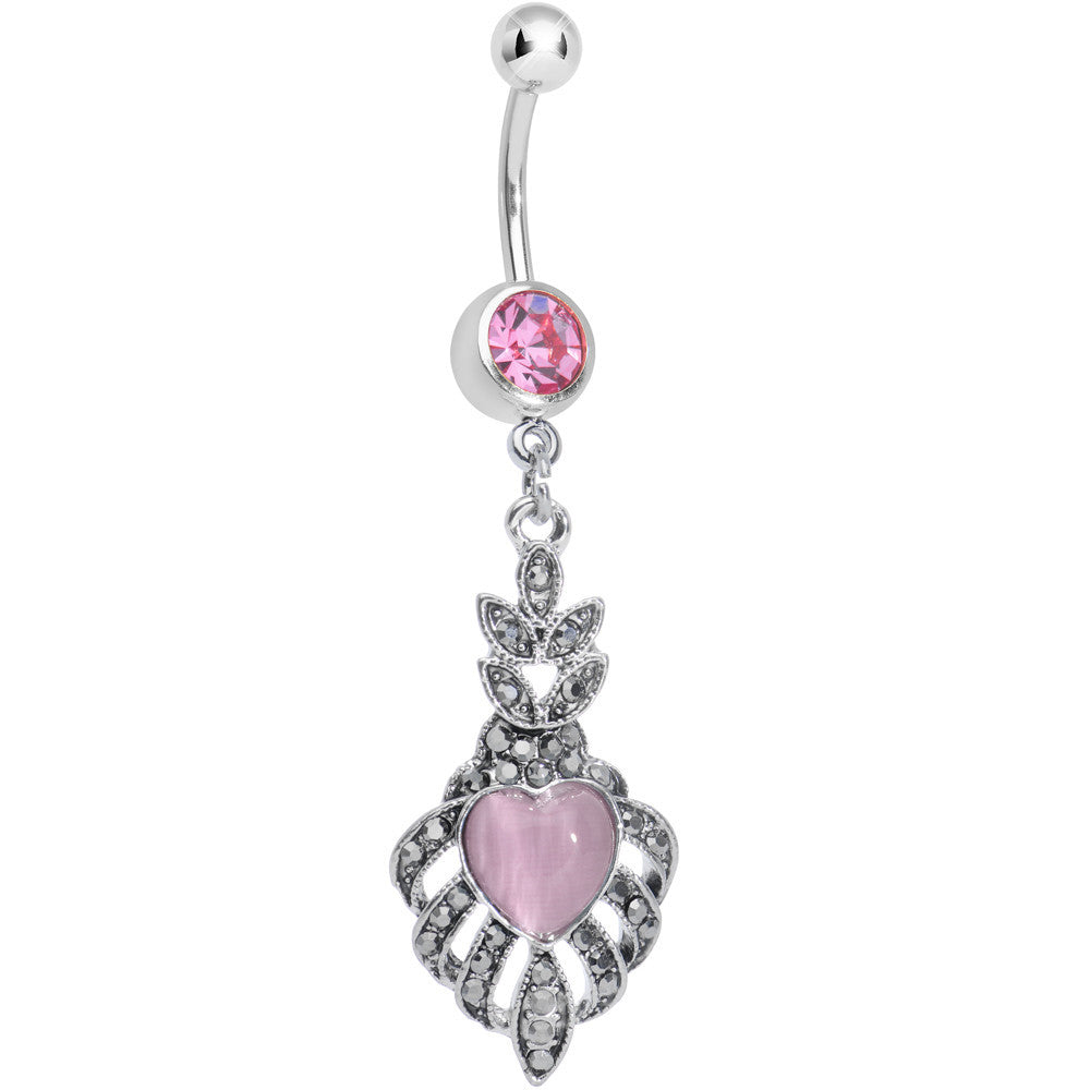 Pink Gem Royal Pink Heart Dangle Belly Ring
