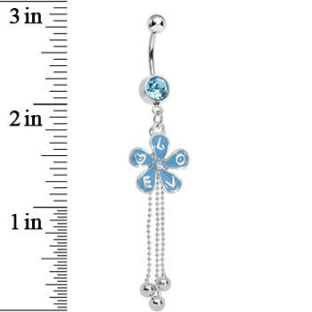Aqua Gem Blooming Love Blue Spring Flower Dangle Belly Ring