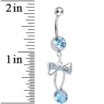 Aqua Cubic Zirconia Drop Sweetness Wrapped in a Bow Dangle Belly Ring