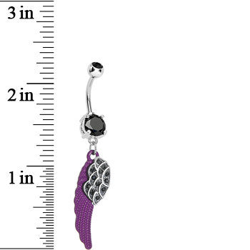Black Paved Gem On the Purple Wing of an Angel Dangle Belly Ring