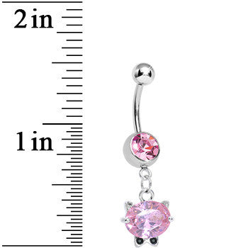 Pink Gem Black Tie Affair Swanky Crystal Cat Head Dangle Belly Ring