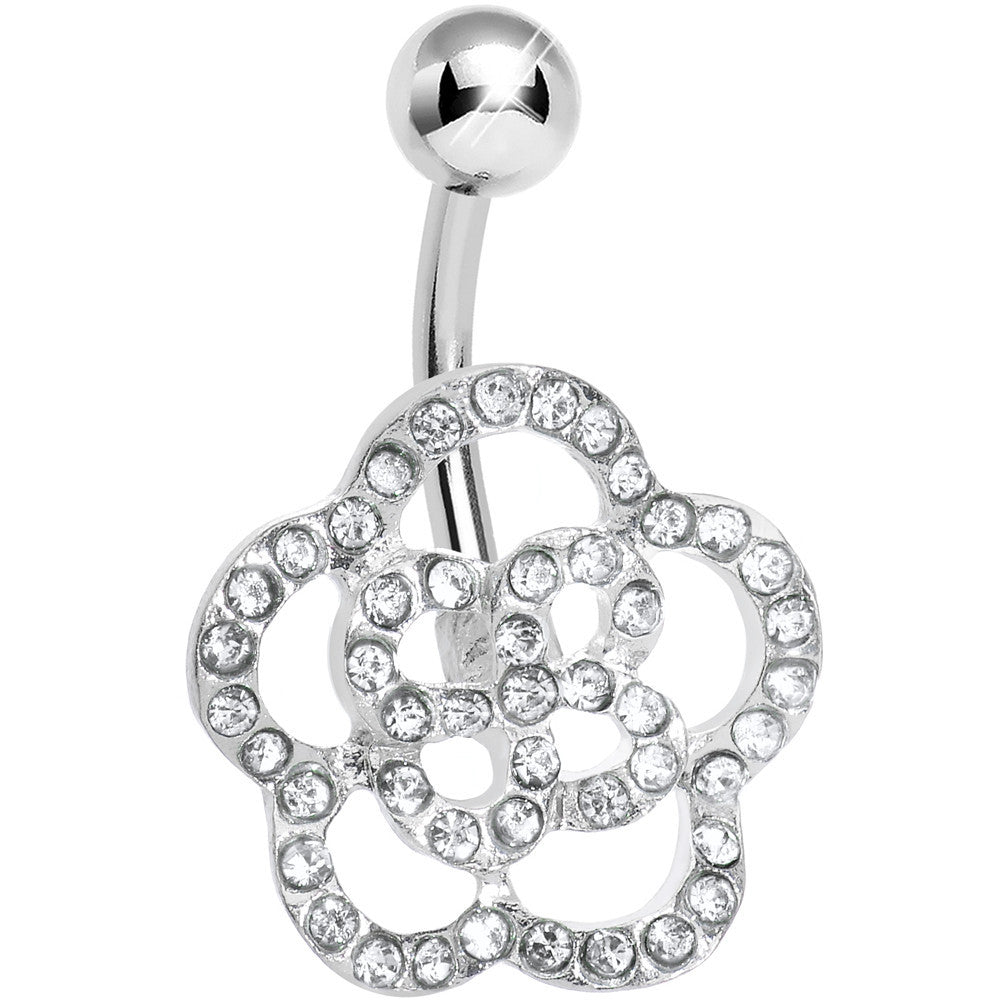 Clear Gem Hollow Buttercup Flower Belly Ring