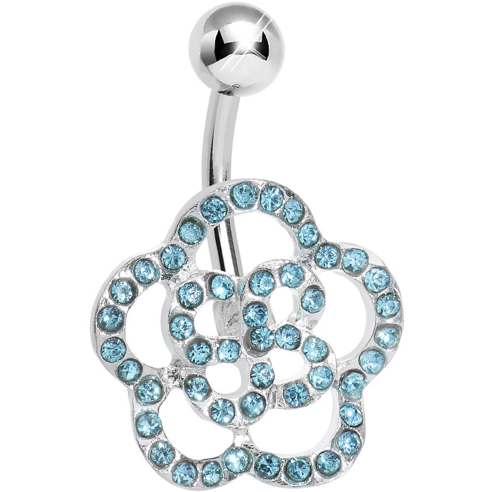 Aqua Gem Hollow Buttercup Flower Belly Ring