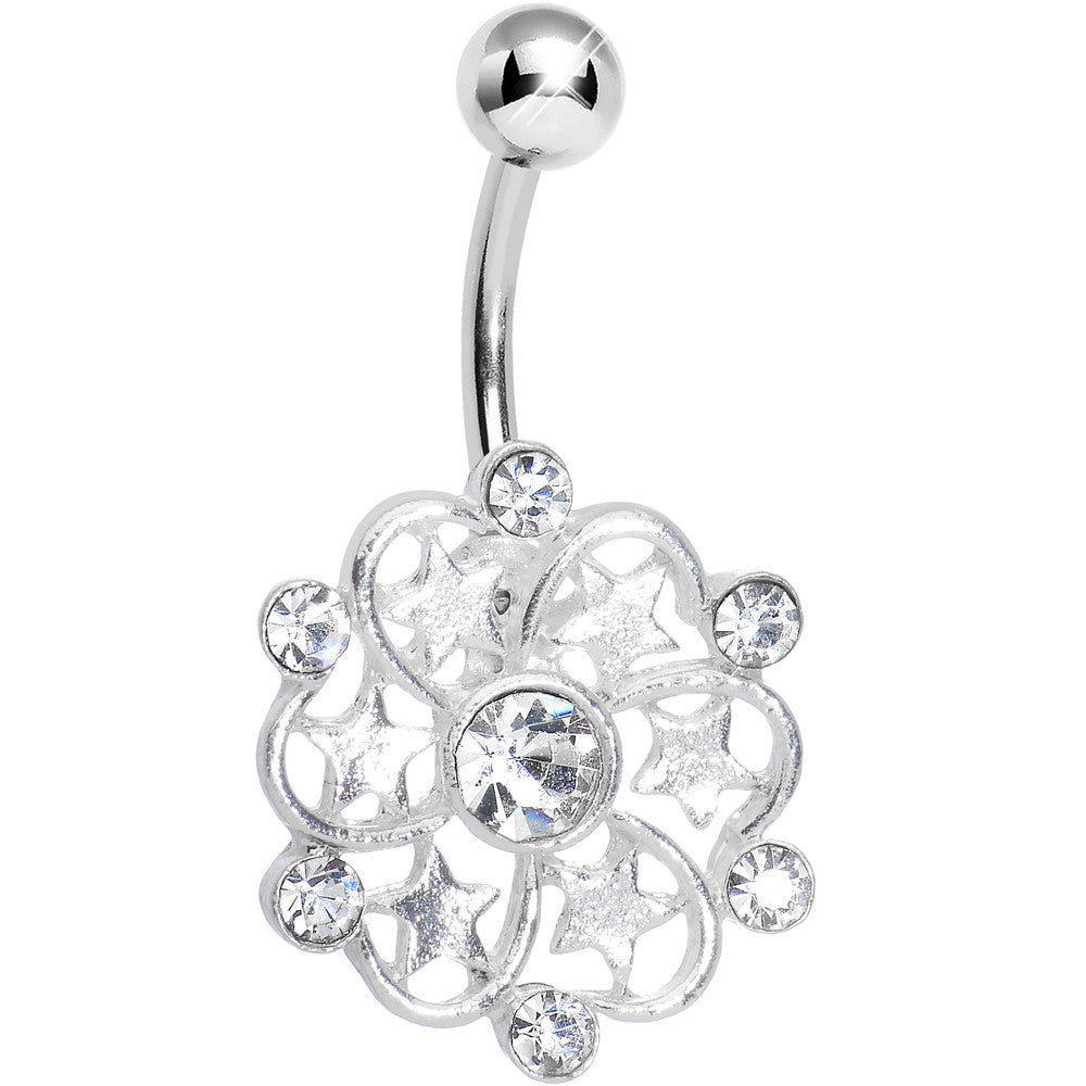 Clear Gem Princess Star Petals Flower Belly Ring