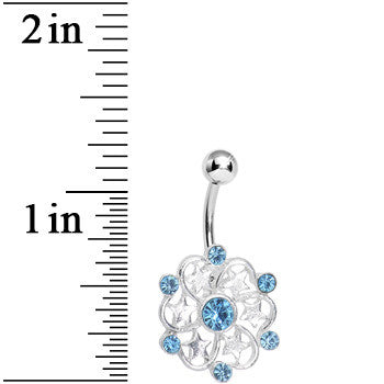 Aqua Gem Princess Star Petals Flower Belly Ring