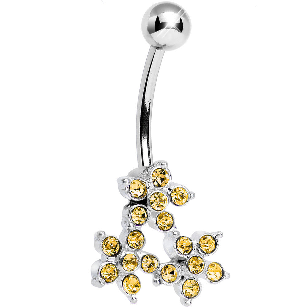 Topaz Yellow Gem Trio of Flowers Belly Ring
