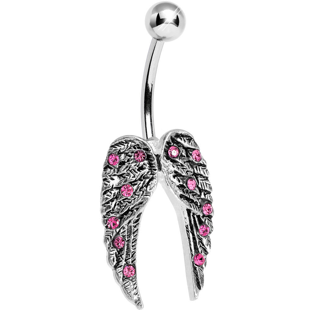Pink Gem Magnificent Angel Wings Belly Ring
