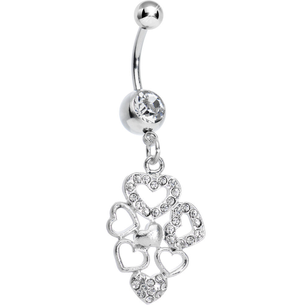 Clear Gem Clusters of Love Heart Dangle Belly Ring