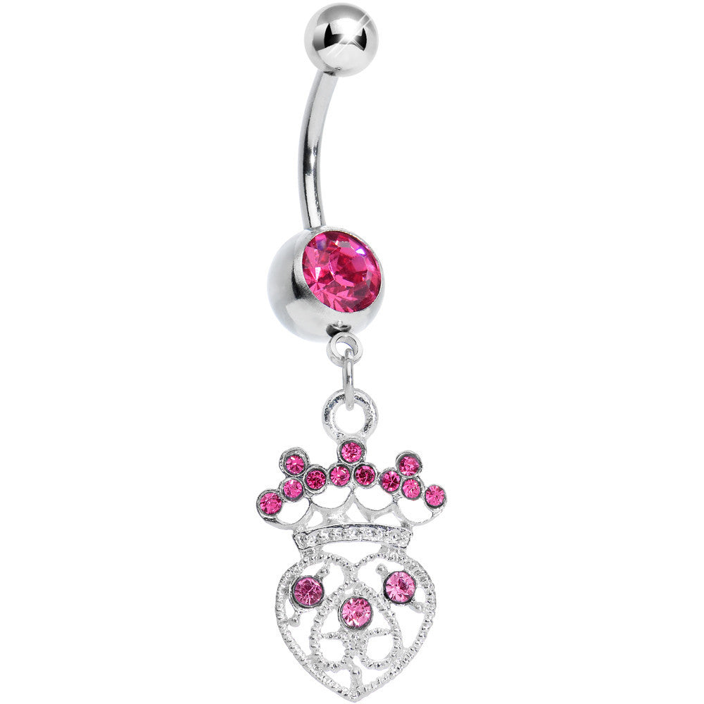 Pink Gem Heart of a Queen Dangle Belly Ring