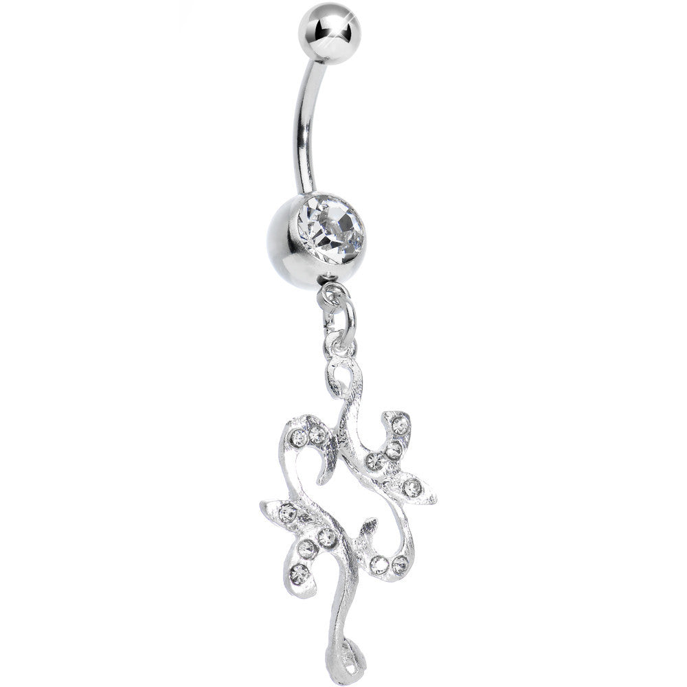 Clear Gem Twisted Separate Heart Dangle Belly Ring