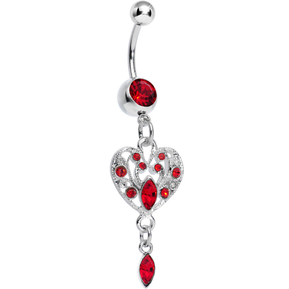 Red Gem Majestic Marquise Heart Dangle Belly Ring