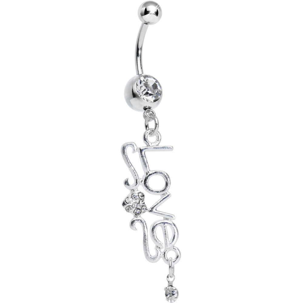 Clear Gem Script Love Dangle Belly Ring