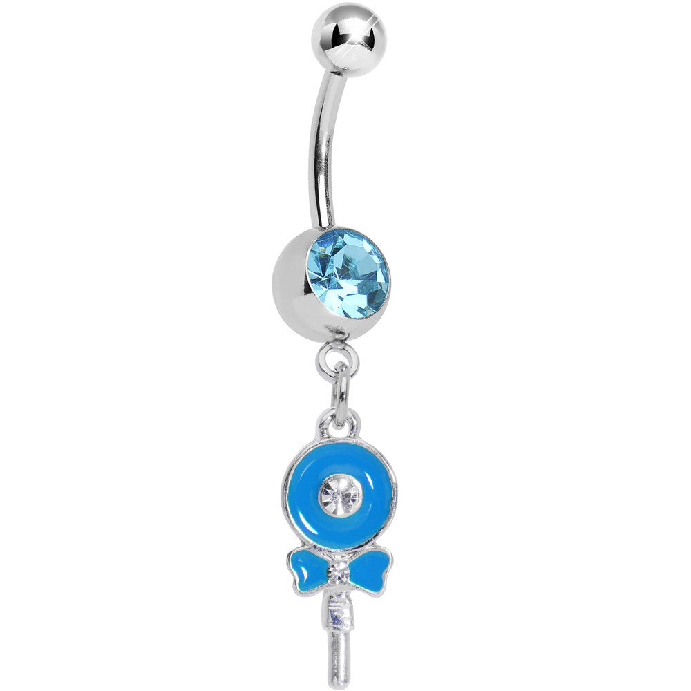 Aqua Gem Sweetly Wrapped Blue Lollipop Dangle Belly Ring