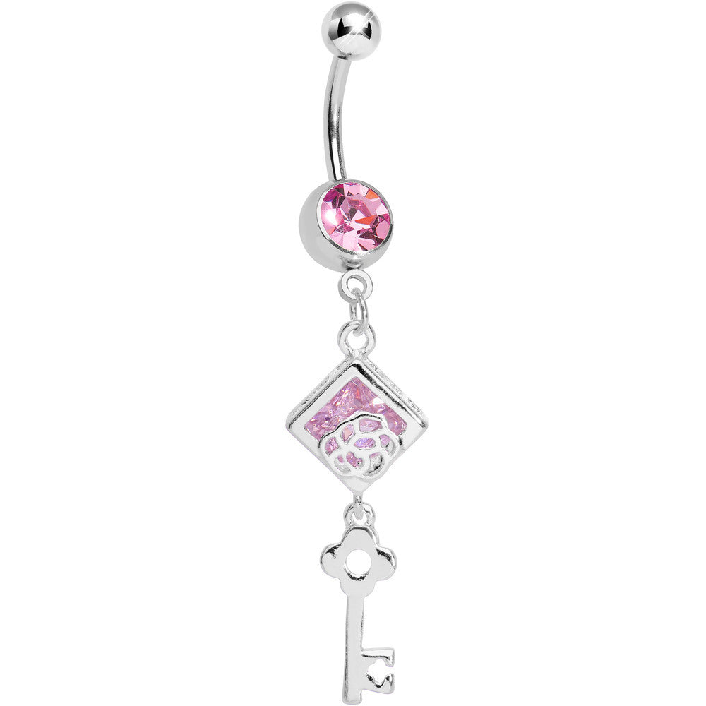 Pink Gem Key to My Diary Dangle Belly Ring