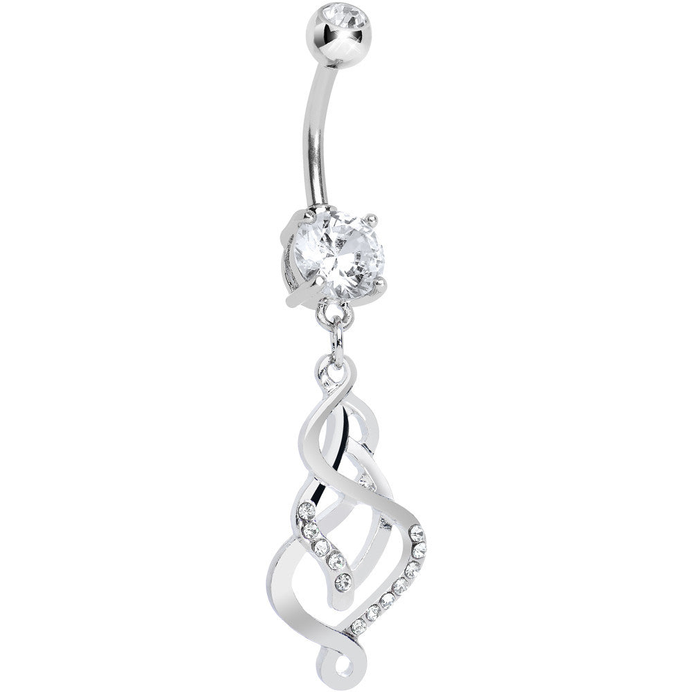 Double Clear Gem Twisting Illusion Dangle Belly Ring