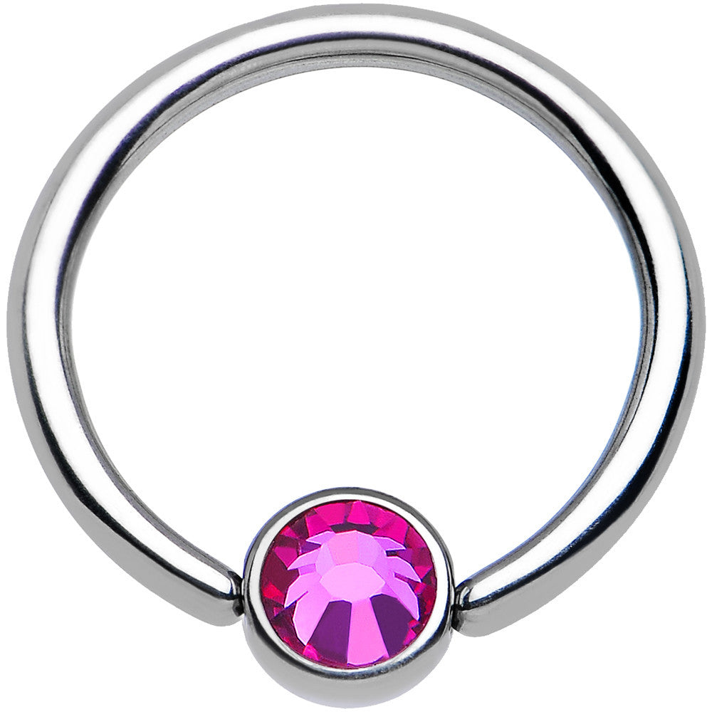 16G 3/8 Fuschia Gem Disc Titanium BCR Captive Ring