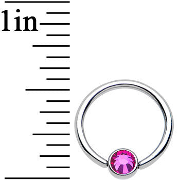 16G 3/8 Fuschia Gem Disc Titanium BCR Captive Ring