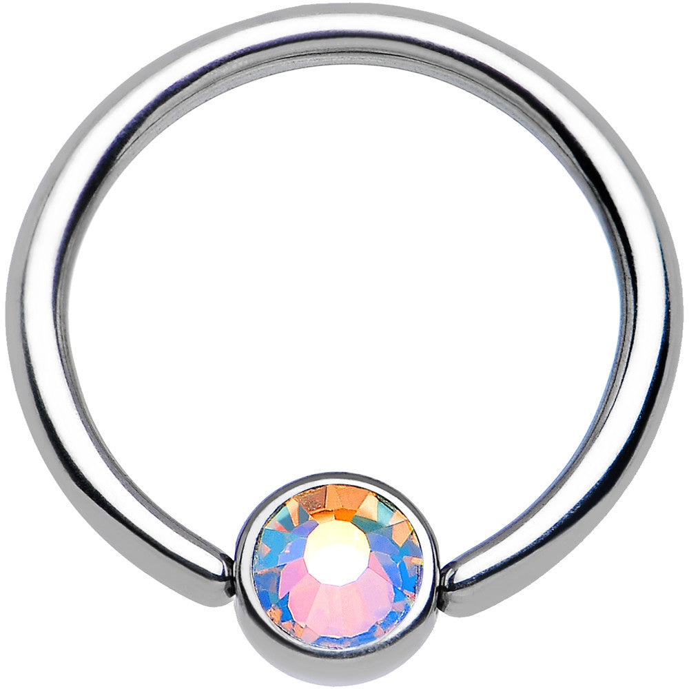 16G 3/8 Aurora Gem Disc Stainless Steel BCR Captive Ring