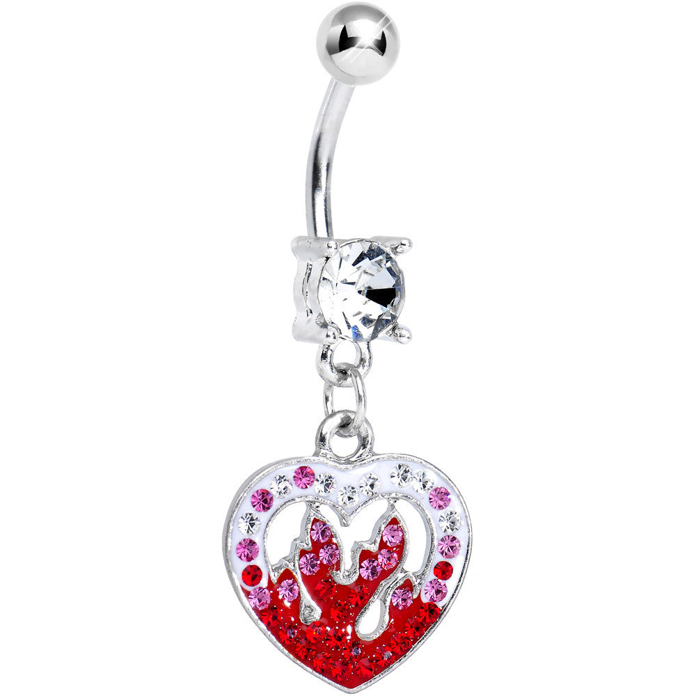 Clear Gem Red Hollow Fire Heart Dangle Belly Ring