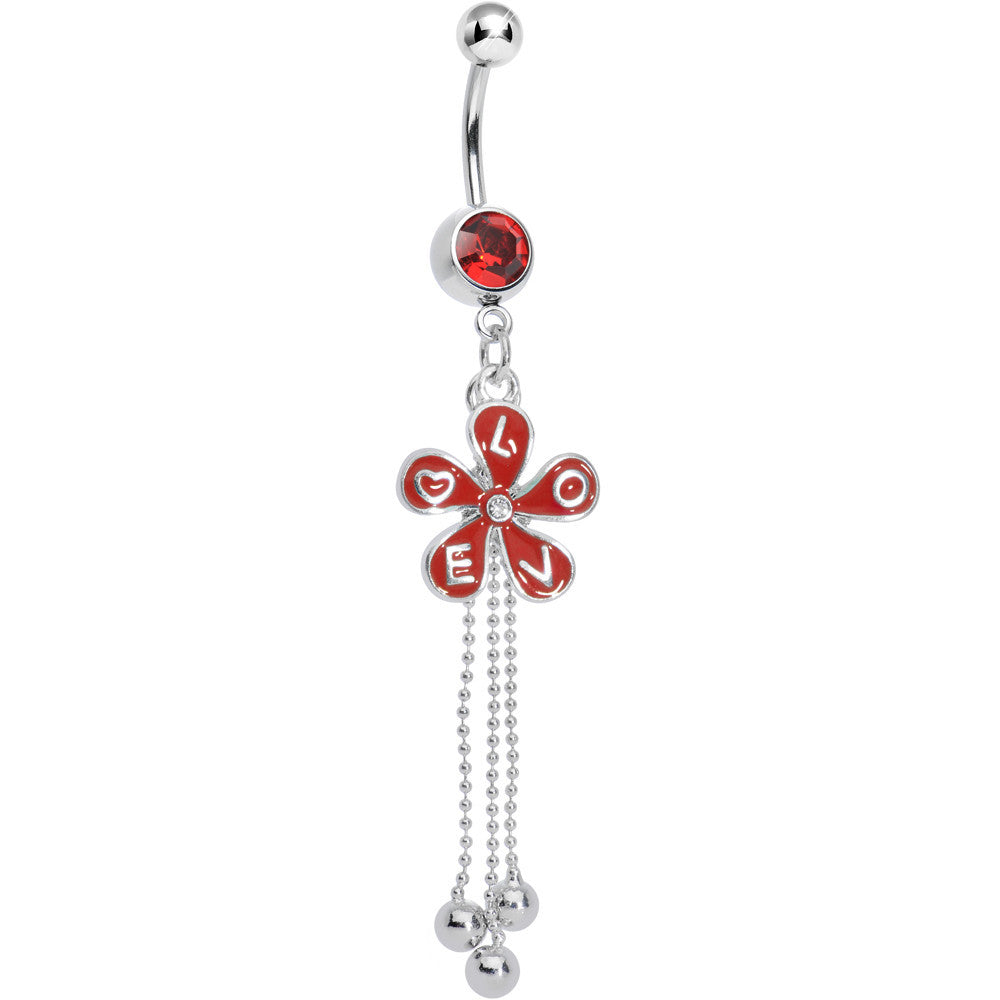Red Gem Blooming Love Red Spring Flower Dangle Belly Ring