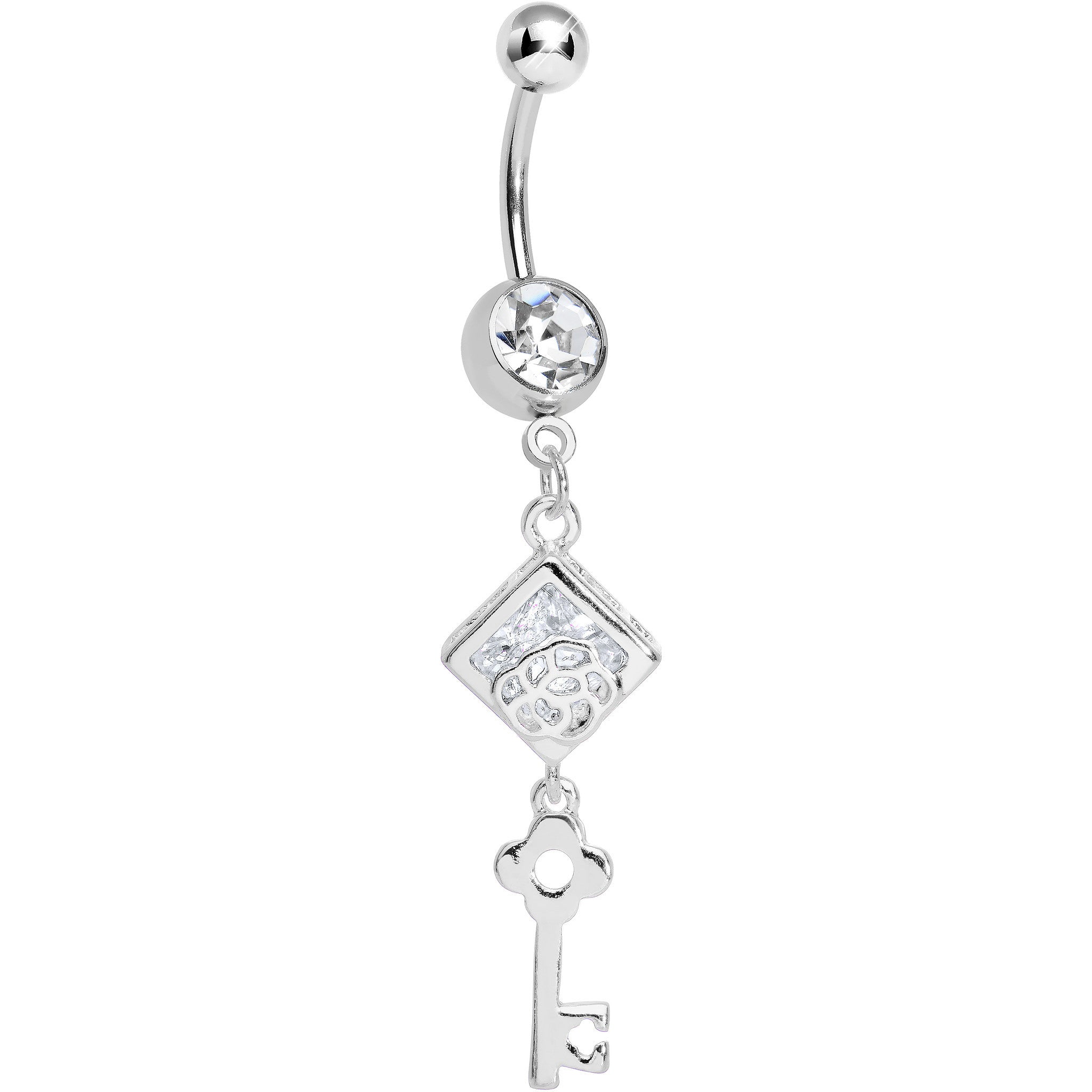 Clear Gem Key to My Diary Dangle Belly Ring