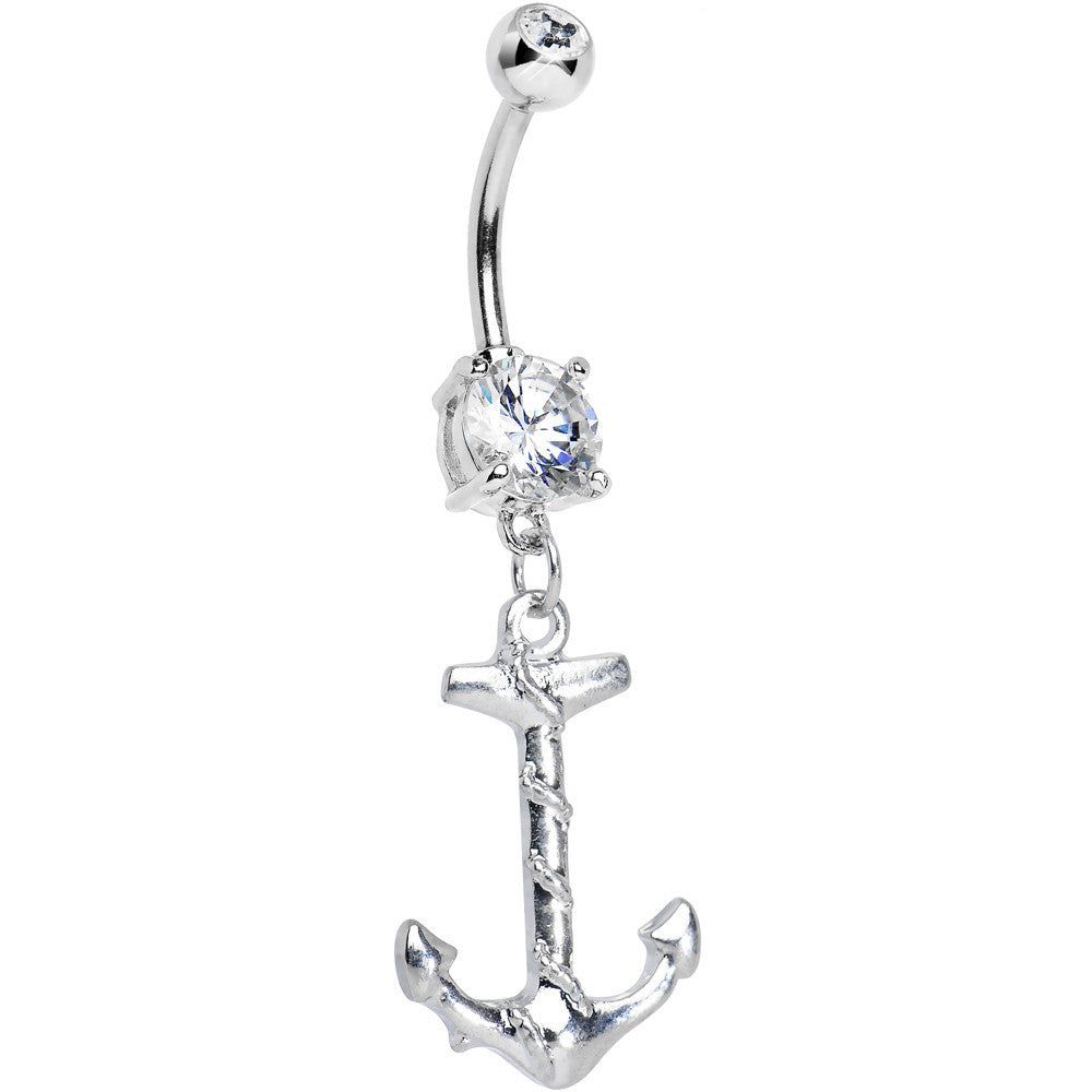 Clear Gem Nautical Anchor Dangle Belly Ring
