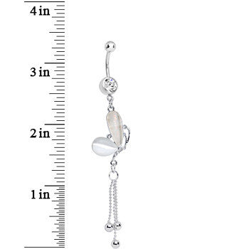 Clear Gem White Pearlescent Butterfly Dangle Belly Ring