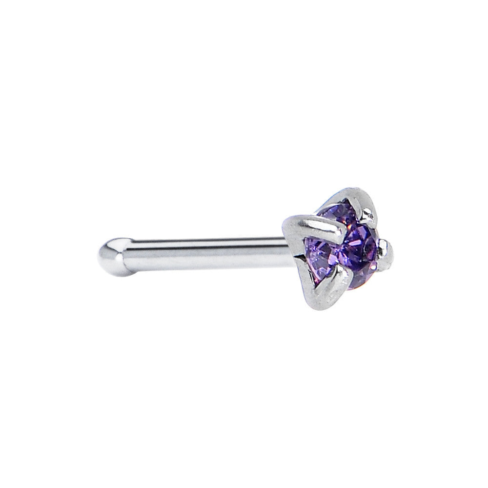 20G Amethyst Cubic Zirconia Square Nose Bone