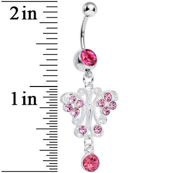 Pink Gem Elegant Symmetry Butterfly Dangle Belly Ring