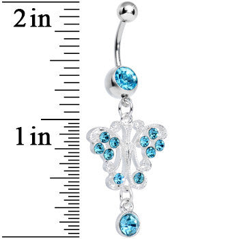 Aqua Gem Elegant Symmetry Butterfly Dangle Belly Ring
