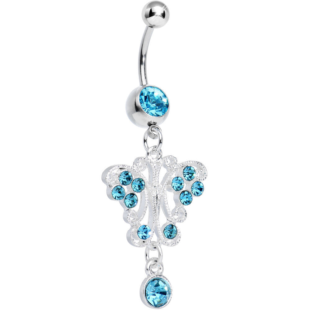 Aqua Gem Elegant Symmetry Butterfly Dangle Belly Ring