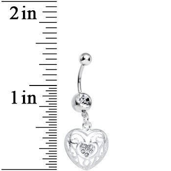 Clear Gem Flattering Hollow Heart Dangle Belly Ring