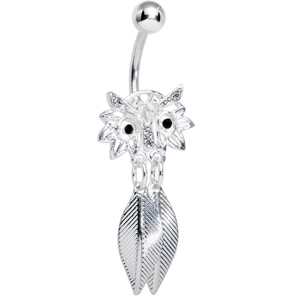 Crystalline Gem Gleaming Feathers Surprised Owl Dangle Belly Ring