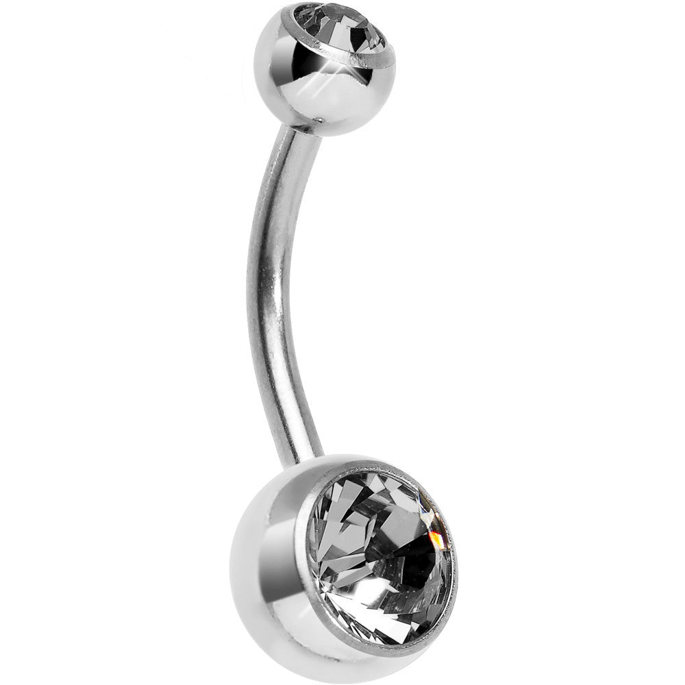 Grey Charcoal Double Gem Titanium Belly Ring 1/2