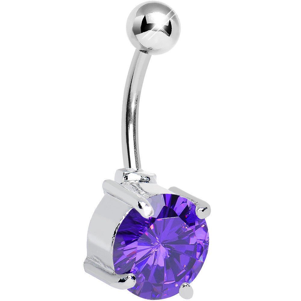 Purple Gem Round Brilliant Solitaire Belly Ring