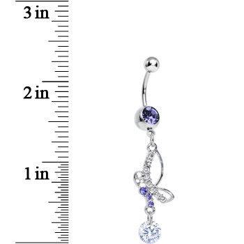Purple Gem Bejeweled Butterfly Dangle Belly Ring