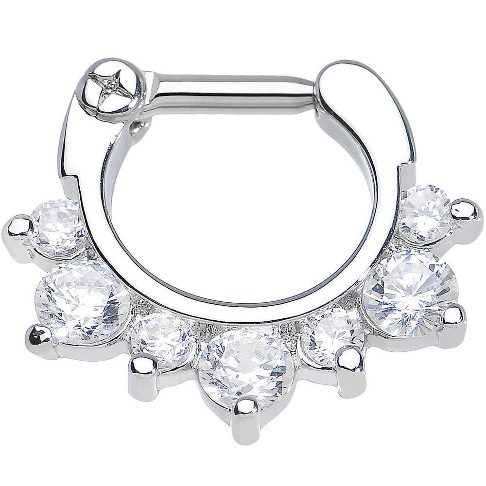 14G 1/4 Seven Clear Cubic Zirconia Septum Clicker