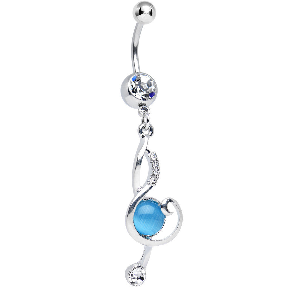 Clear Gem Aqua Bell Musical Note Dangle Belly Ring